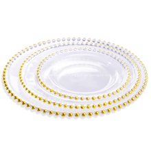 Clear Beaded Glass Charger Plate With Gold Rim